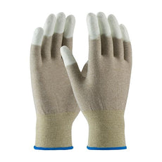 Seamless Knit Nylon / Copper Fiber Electrostatic Dissipative (ESD) Glove with Polyurethane Coated Smooth Grip on Fingertips, Brown, Large - 40-6416/L