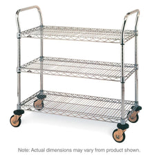 MW Series Utility Cart with 3 Chrome Wire Shelves, 18" x 24" x 38"