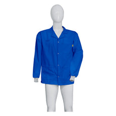 Tecstat PA 66% Poly,  32% Cotton, 2% Carbon Fiber ROYAL BLUE ESD Smock, Waist Length, Lapel Collar, Snaps in Front, Knit Cuffs, SM - ESM-A112_I2-T4