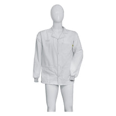 Tecstat PA 66% Poly,  32% Cotton, 2% Carbon Fiber White ESD Smock, Waist Length, Lapel Collar, Snaps in Front, Knit Cuffs, 4XLG - ESM-B118_I2-T4