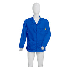 Tecstat L1 99% Poly, 1% Carbon Fiber Royal Blue ESD Smock, Waist Length, Lapel Collar, Snaps in Front, Knit Cuffs, 4XLG - ESM-A418_I2-T4