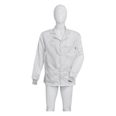 Tecstat L1 99% Poly, 1% Carbon Fiber White ESD Smock, Waist Length, Lapel Collar, Snaps in Front, Knit Cuffs, 4XLG - ESM-B418_I2-T4
