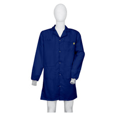 Tecstat L1 99% Poly, 1% Carbon Fiber Navy Blue ESD Smock, Knee Length, Lapel Collar, Snaps in Front, Knit Cuffs, XSM - ESM-M421_I2-T4