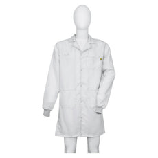 Tecstat L1 99% Poly, 1% Carbon Fiber White ESD Smock, Knee Length, Lapel Collar, Snaps in Front, Knit Cuffs, XSM - ESM-B421_I2-T4