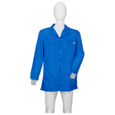 Tecstat L1 99% Poly, 1% Carbon Fiber Royal Blue ESD Smock, Thigh Length, Lapel Collar, Snaps in Front, Knit Cuffs, 7XLG - ESM-A43B_I2-T4