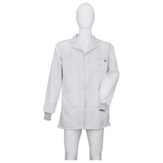 Tecstat L1 99% Poly, 1% Carbon Fiber White ESD Smock, Thigh Length, Lapel Collar, Snaps in Front, Knit Cuffs, 5XLG - ESM-B439_I2-T4