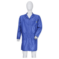 Tecstat LR 95% Poly, 5% Carbon Fiber Stretchable Royal Blue ESD Smock, Knee Length, Lapel Collar, Snaps in Front, Knit Cuffs, 6XLG - ESM-AL2A_I2-T4