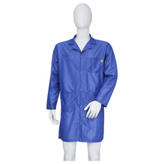Tecstat LR 95% Poly, 5% Carbon Fiber Stretchable Royal Blue ESD Smock, Knee Length, Lapel Collar, Snaps in Front & Cuffs, 4XLG - ESM-AL28