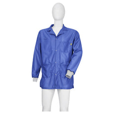 Tecstat LR 95% Poly, 5% Carbon Fiber Stretchable Royal Blue ESD Smock, Thigh Length, Lapel Collar, Snaps in Front, Knit Cuffs, 5XLG - ESM-AL39_I2-T4