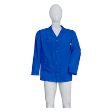 Tecstat PA 66% Poly,  32% Cotton, 2% Carbon Fiber ROYAL BLUE ESD Smock, Waist Length, Lapel Collar, Snaps in Front & Cuffs, 4XLG - ESM-A118