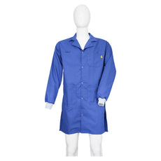 Tecstat PA 66% Poly,  32% Cotton, 2% Carbon Fiber ROYAL BLUE ESD Smock, Knee Length, Lapel Collar, Snaps in Front, Knit Cuffs, 6XLG - ESM-A12A_I2-T4