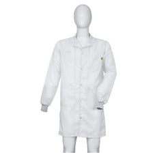 Tecstat PA 66% Poly,  32% Cotton, 2% Carbon Fiber White ESD Smock, Knee Length, Lapel Collar, Snaps in Front, Knit Cuffs, 4XLG - ESM-B128_I2-T4