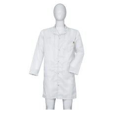 Tecstat PA 66% Poly,  32% Cotton, 2% Carbon Fiber White ESD Smock, Knee Length, Lapel Collar, Snaps in Front & Cuffs, XSM - ESM-B121