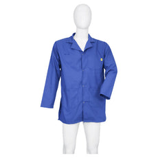 Tecstat PA 66% Poly,  32% Cotton, 2% Carbon Fiber ROYAL BLUE ESD Smock, Thigh Length, Lapel Collar, Snaps in Front & Cuffs, XSM - ESM-A131