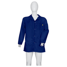 Tecstat PA 66% Poly,  32% Cotton, 2% Carbon Fiber NAVY BLUE ESD Smock, Thigh Length, Lapel Collar, Snaps in Front, Knit Cuffs, XLG - ESM-M135_I2-T4