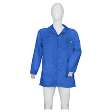 Tecstat PA 66% Poly,  32% Cotton, 2% Carbon Fiber ROYAL BLUE ESD Smock, Thigh Length, Lapel Collar, Snaps in Front, Knit Cuffs, 5XLG - ESM-A139_I2-T4