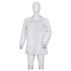 Tecstat PA 66% Poly,  32% Cotton, 2% Carbon Fiber White ESD Smock, Thigh Length, Lapel Collar, Snaps in Front, Knit Cuffs, 4XLG - ESM-B138_I2-T4