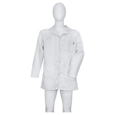 Tecstat PA 66% Poly,  32% Cotton, 2% Carbon Fiber White ESD Smock, Thigh Length, Lapel Collar, Snaps in Front & Cuffs, XSM - ESM-B131