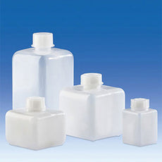Brandtech Plastic Lab Bottle, Square, HDPE, GL28 cap, PP, 250mL, pack of 24 - V91989