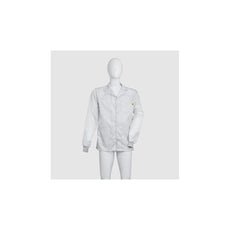 Cleanstat AD 98% Poly, 2% Carbon Fiber White Cleanroom ESD Smock, Waist Length, Lapel Collar, Snaps in Front, Knit Cuffs, SM - ESM-B612_I2-T4