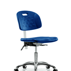 Class 10 Newport Industrial Polyurethane Clean Room Chair - Desk Height with Casters in Blue Polyurethane - CLR-HPDHCH-CR-T0-A0-CC-BLU