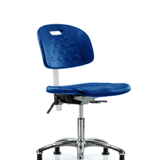 Class 10 Newport Industrial Polyurethane Clean Room Chair - Desk Height with Stationary Glides in Blue Polyurethane - CLR-HPDHCH-CR-T0-A0-RG-BLU