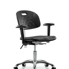 Class 100 Newport Industrial Polyurethane Clean Room Chair - Desk Height with Adjustable Arms & Casters in Black Polyurethane - CLR-HPDHCH-CR-T0-A1-CC-BLK