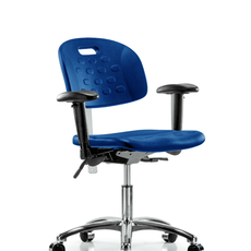 Class 100 Newport Industrial Polyurethane Clean Room Chair - Desk Height with Adjustable Arms & Casters in Blue Polyurethane - CLR-HPDHCH-CR-T0-A1-CC-BLU