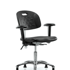 Class 100 Newport Industrial Polyurethane Clean Room Chair - Desk Height with Adjustable Arms & Stationary Glides in Black Polyurethane - CLR-HPDHCH-CR-T0-A1-RG-BLK