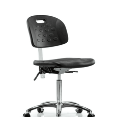 Class 10 Newport Industrial Polyurethane Clean Room Chair - Medium Bench Height with Casters in Black Polyurethane - CLR-HPMBCH-CR-T0-A0-NF-CC-BLK