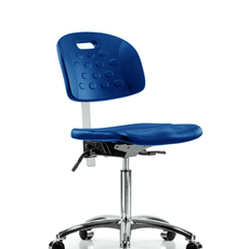 Class 10 Newport Industrial Polyurethane Clean Room Chair - Medium Bench Height with Casters in Blue Polyurethane - CLR-HPMBCH-CR-T0-A0-NF-CC-BLU