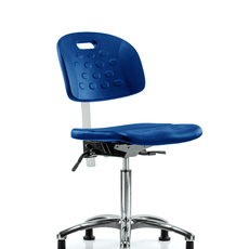 Class 10 Newport Industrial Polyurethane Clean Room Chair - Medium Bench Height with Stationary Glides in Blue Polyurethane - CLR-HPMBCH-CR-T0-A0-NF-RG-BLU