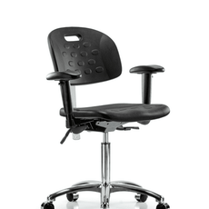 Class 100 Newport Industrial Polyurethane Clean Room Chair - Medium Bench Height with Adjustable Arms & Casters in Black Polyurethane - CLR-HPMBCH-CR-T0-A1-NF-CC-BLK