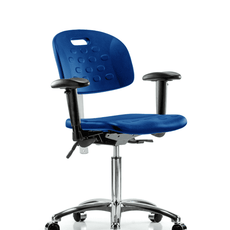 Class 100 Newport Industrial Polyurethane Clean Room Chair - Medium Bench Height with Adjustable Arms & Casters in Blue Polyurethane - CLR-HPMBCH-CR-T0-A1-NF-CC-BLU