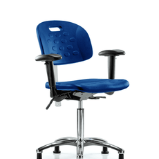 Class 100 Newport Industrial Polyurethane Clean Room Chair - Medium Bench Height with Adjustable Arms & Stationary Glides in Blue Polyurethane - CLR-HPMBCH-CR-T0-A1-NF-RG-BLU