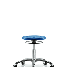 Class 10 Huron Polyurethane Clean Room Stool - Desk Height with Casters in Blue Polyurethane - CLR-IPDHSO-CR-CC-BLU