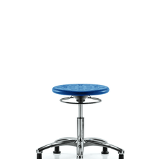 Class 10 Huron Polyurethane Clean Room Stool - Desk Height with Stationary Glides in Blue Polyurethane - CLR-IPDHSO-CR-RG-BLU