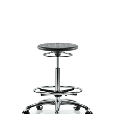 Class 10 Huron Polyurethane Clean Room Stool - High Bench Height with Chrome Foot Ring and Casters in Black Polyurethane - CLR-IPHBSO-CR-CF-CC-BLK