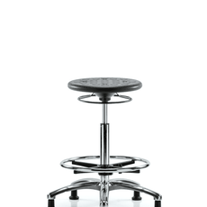 Class 10 Huron Polyurethane Clean Room Stool - High Bench Height with Chrome Foot Ring and Stationary Glides in Black Polyurethane - CLR-IPHBSO-CR-CF-RG-BLK