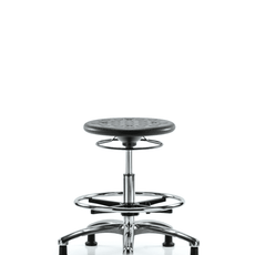Class 10 Huron Polyurethane Clean Room Stool - Medium Bench Height with Chrome Foot Ring and Stationary Glides in Black Polyurethane - CLR-IPMBSO-CR-CF-RG-BLK
