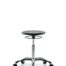 Class 10 Huron Polyurethane Clean Room Stool - Medium Bench Height with Casters in Black Polyurethane - CLR-IPMBSO-CR-NF-CC-BLK