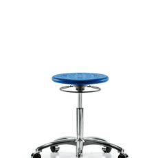 Class 10 Huron Polyurethane Clean Room Stool - Medium Bench Height with Casters in Blue Polyurethane - CLR-IPMBSO-CR-NF-CC-BLU