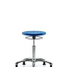 Class 10 Huron Polyurethane Clean Room Stool - Medium Bench Height with Stationary Glides in Blue Polyurethane - CLR-IPMBSO-CR-NF-RG-BLU