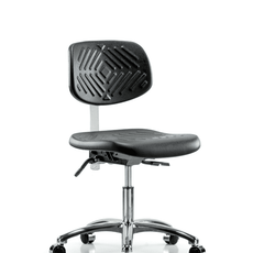 Class 10 Polyurethane Clean Room Chair - Desk Height with Casters in Black Polyurethane - CLR-PDHCH-CR-CC-BLK