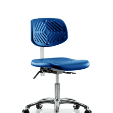 Class 10 Polyurethane Clean Room Chair - Desk Height with Casters in Blue Polyurethane - CLR-PDHCH-CR-CC-BLU