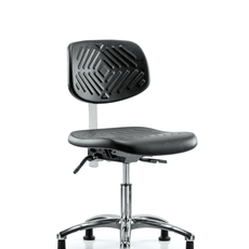 Class 10 Polyurethane Clean Room Chair - Desk Height with Stationary Glides in Black Polyurethane - CLR-PDHCH-CR-RG-BLK