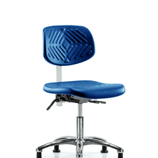 Class 10 Polyurethane Clean Room Chair - Desk Height with Stationary Glides in Blue Polyurethane - CLR-PDHCH-CR-RG-BLU
