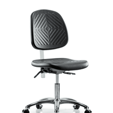 Class 10 Polyurethane Clean Room Chair - Desk Height with Medium Back & Casters in Black Polyurethane - CLR-PDHCH-MB-CR-CC-BLK