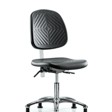 Class 10 Polyurethane Clean Room Chair - Desk Height with Medium Back & Stationary Glides in Black Polyurethane - CLR-PDHCH-MB-CR-RG-BLK