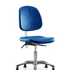 Class 10 Polyurethane Clean Room Chair - Desk Height with Medium Back & Stationary Glides in Blue Polyurethane - CLR-PDHCH-MB-CR-RG-BLU